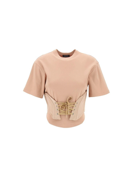 Tan Corseted Cotton T-Shirt MUGLER JOHN JULIA.