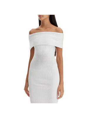 MUGLER-Technical Knit Off-Shoulder Midi Dress-JOHN JULIA