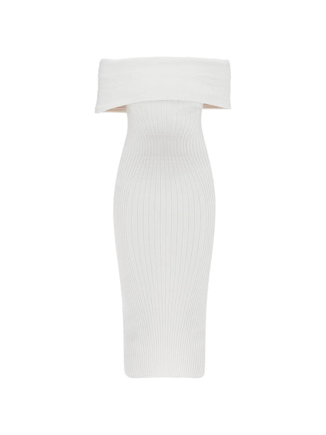 MUGLER-Technical Knit Off-Shoulder Midi Dress-JOHN JULIA