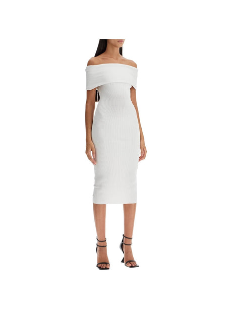 MUGLER-Technical Knit Off-Shoulder Midi Dress-JOHN JULIA