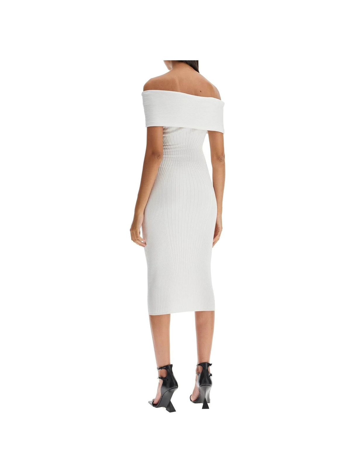 MUGLER-Technical Knit Off-Shoulder Midi Dress-JOHN JULIA