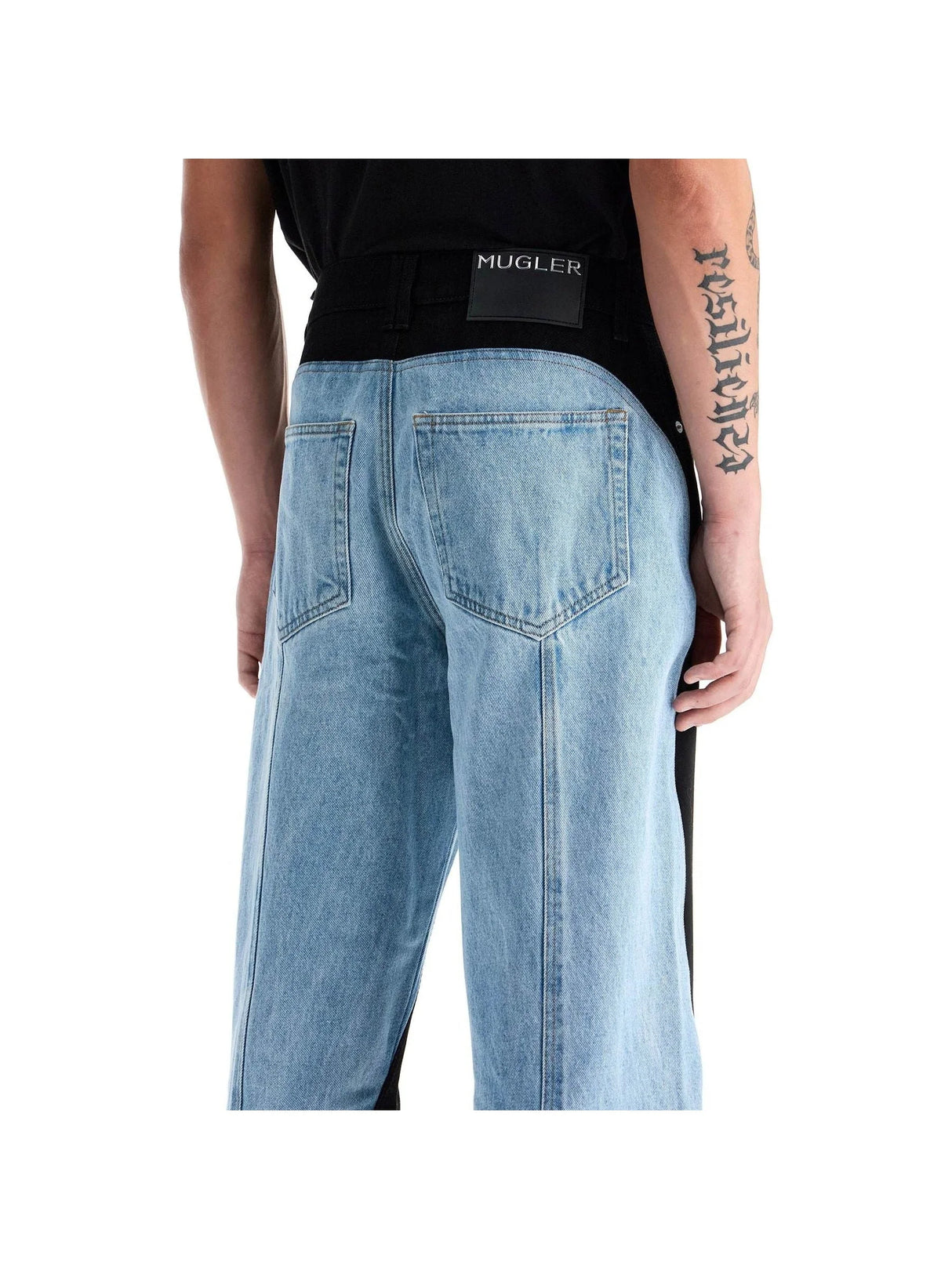 Two-Tone Organic Denim Jeans-Mugler-JOHN JULIA