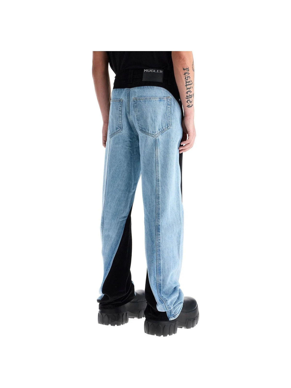 Two-Tone Organic Denim Jeans-Mugler-JOHN JULIA