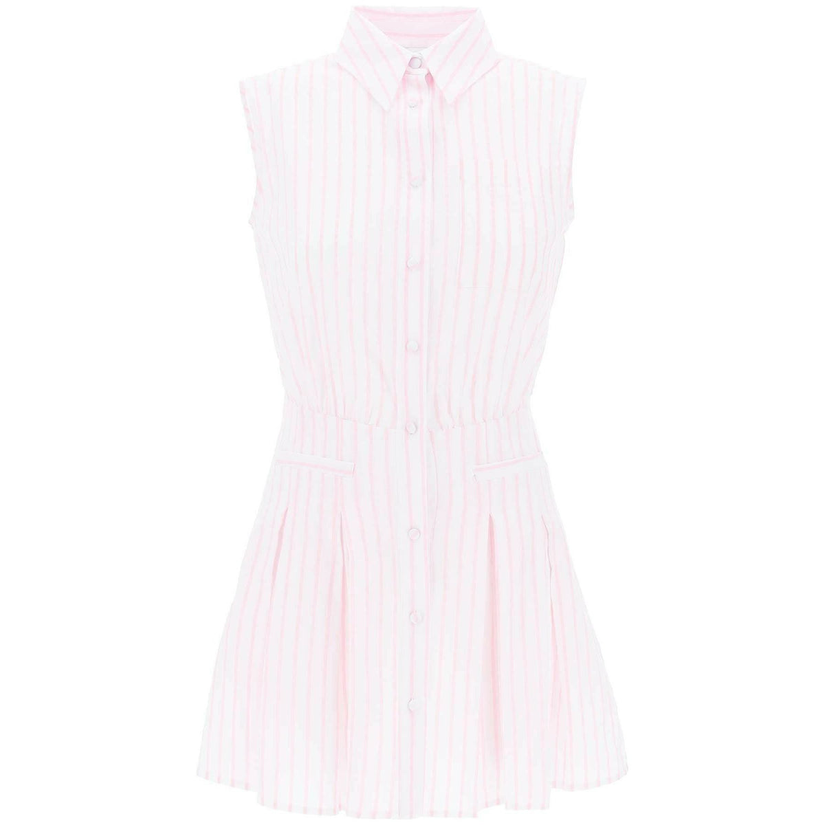 MVP WARDROBE - White and Pink Blush Striped Organic Cotton Mini Shirt Dress - JOHN JULIA