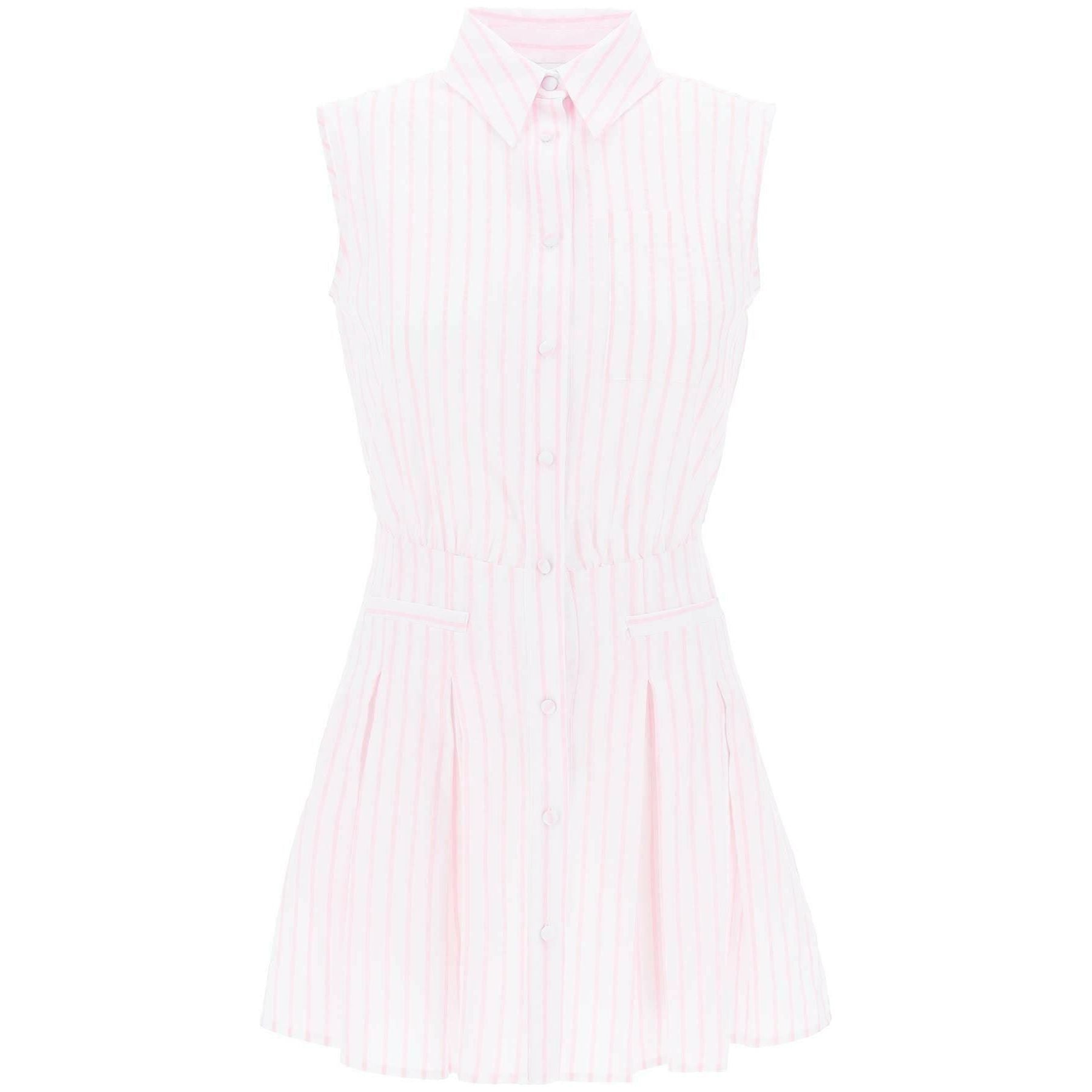 White and Pink Blush Striped Organic Cotton Mini Shirt Dress MVP WARDROBE JOHN JULIA.