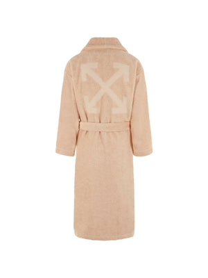 Arrow Pattern Cotton Bathrobe-Off-White-JOHN JULIA