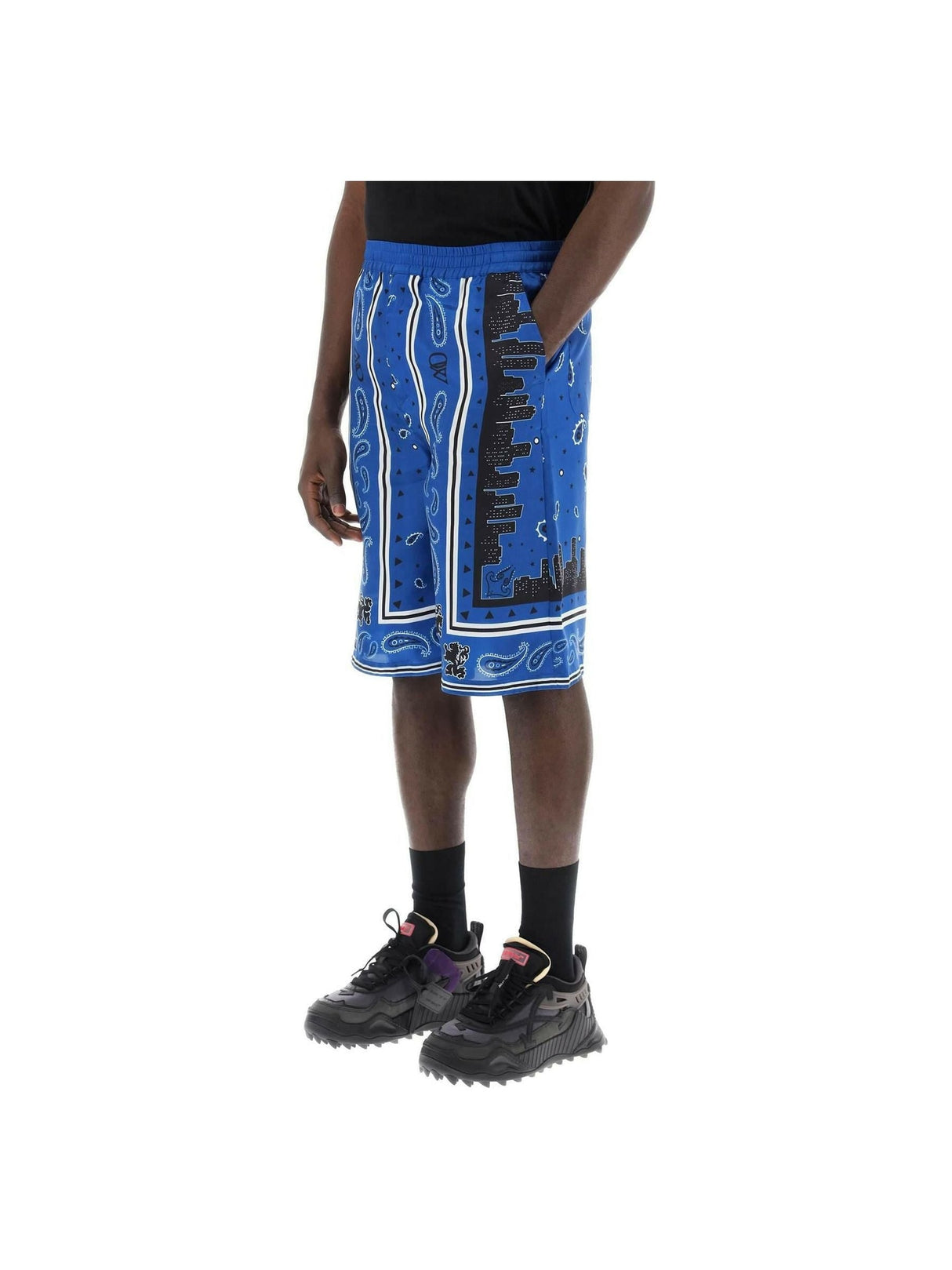 Blue Bandana Paisley Viscose Shorts OFF-WHITE JOHN JULIA.