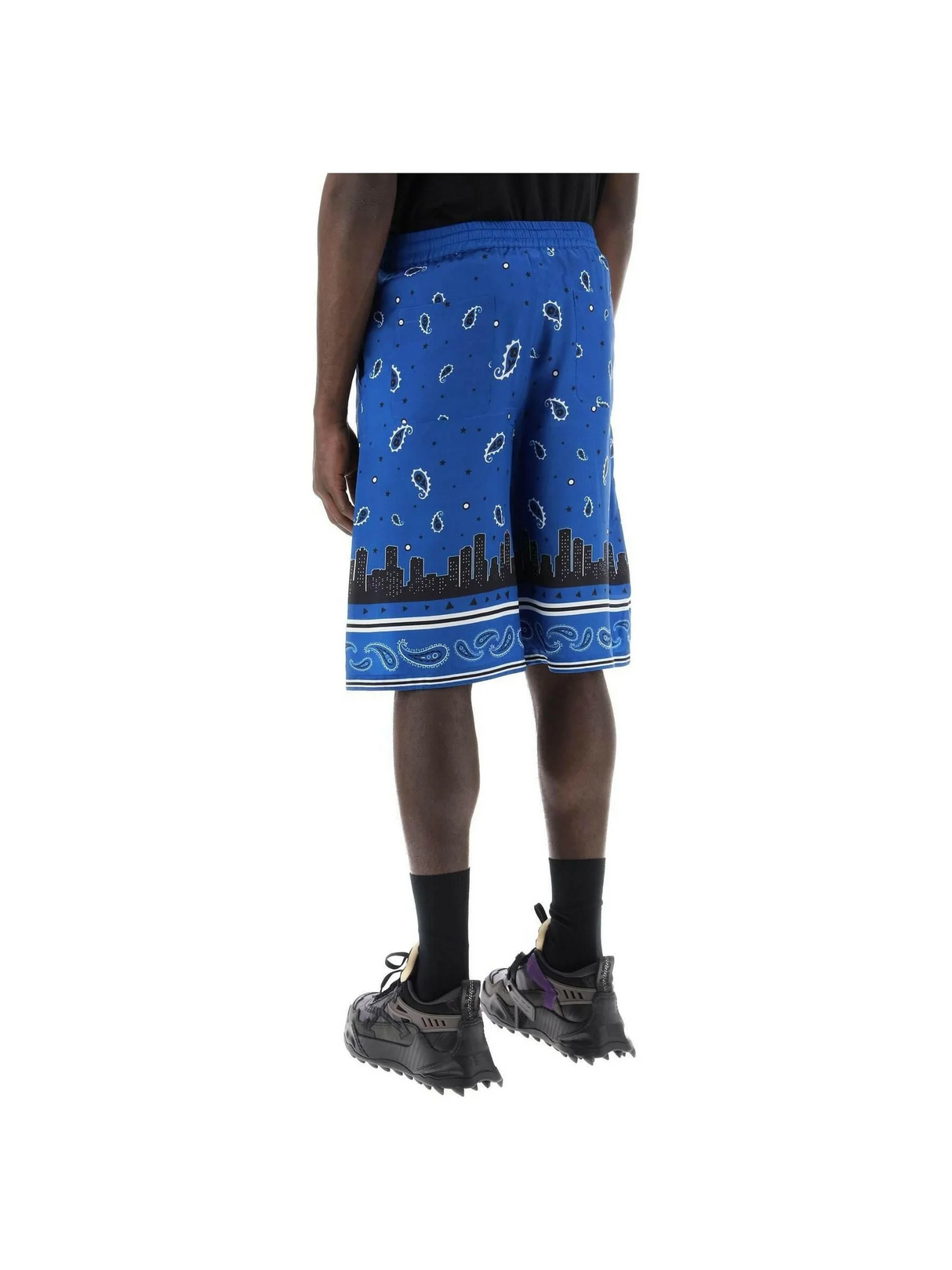 Blue Bandana Paisley Viscose Shorts OFF-WHITE JOHN JULIA.