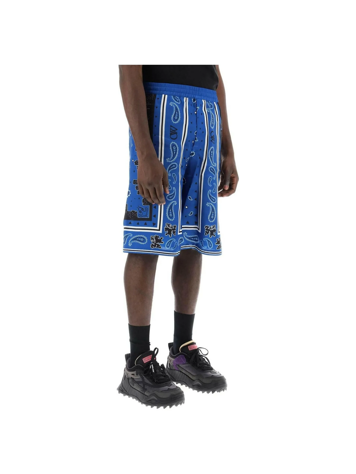 Blue Bandana Paisley Viscose Shorts OFF-WHITE JOHN JULIA.