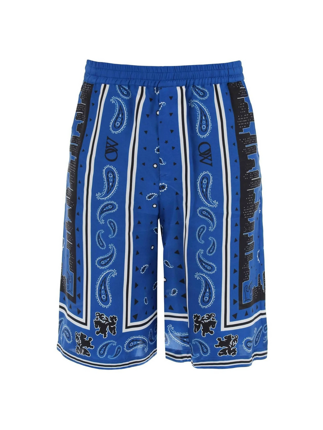 Blue Bandana Paisley Viscose Shorts OFF-WHITE JOHN JULIA.