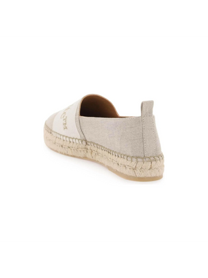 Bookish Logo Linen Espadrilles OFF-WHITE JOHN JULIA.