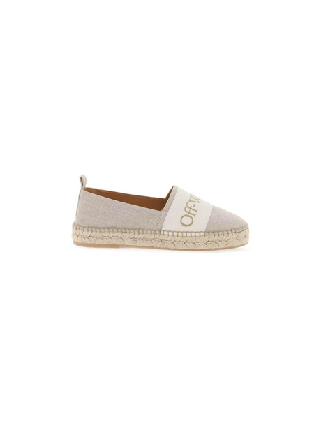 Bookish Logo Linen Espadrilles OFF-WHITE JOHN JULIA.