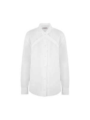 Cross Belt-detailed Poplin Shirt-Off-White-JOHN JULIA