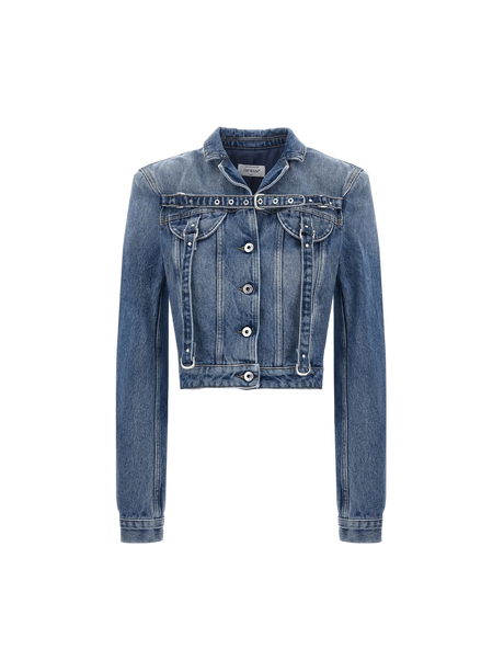 Cropped Cargo Denim Jacket-Off-White-JOHN JULIA