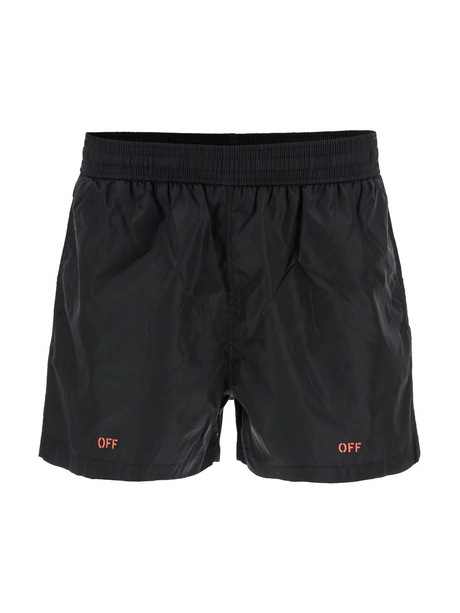 Icina Officina Logo Swim Shorts-Off-White-JOHN JULIA