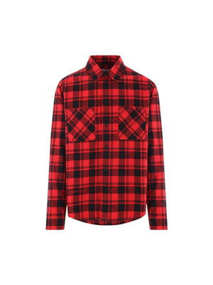 Logo Detailed Checked Flannel Shirt-OFF-WHITE-JOHN JULIA