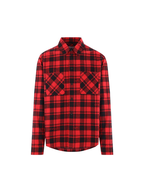 Logo Detailed Checked Flannel Shirt-OFF-WHITE-JOHN JULIA