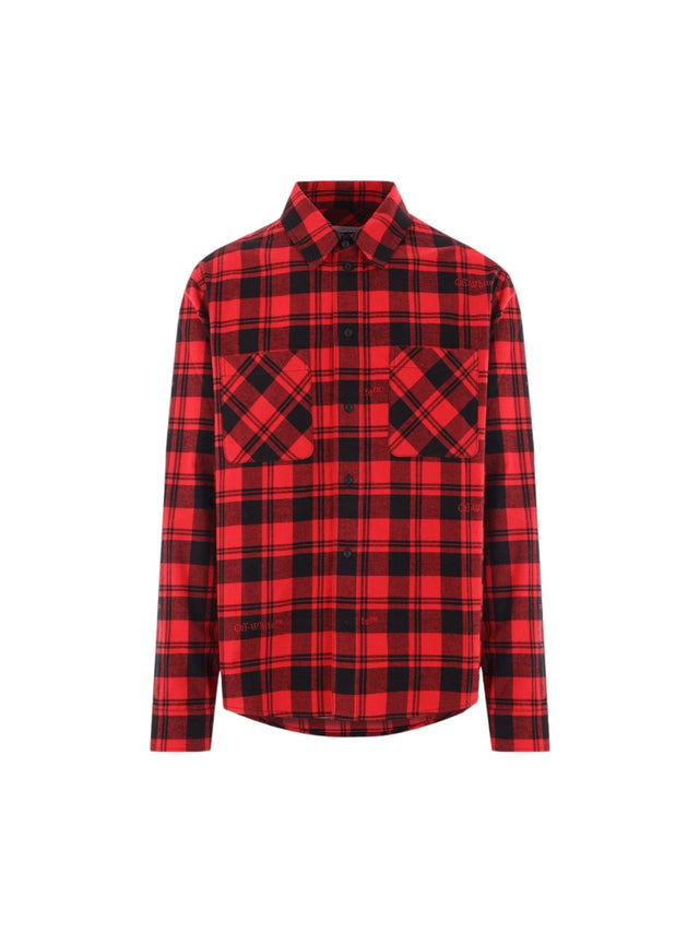 Logo Detailed Checked Flannel Shirt-OFF-WHITE-JOHN JULIA