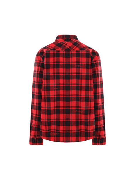 Logo Detailed Checked Flannel Shirt-OFF-WHITE-JOHN JULIA