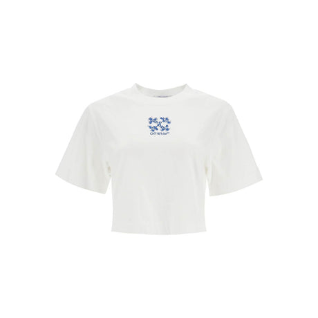 OFF-WHITE-Off Embroidered Cropped Tee -JOHN JULIA.