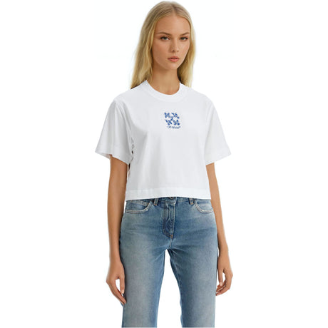 OFF-WHITE-Off Embroidered Cropped Tee -JOHN JULIA.