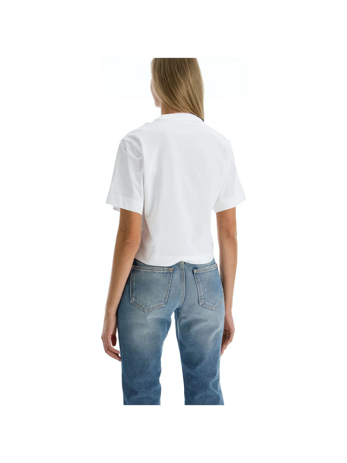 OFF-WHITE-Off Embroidered Cropped Tee -JOHN JULIA.