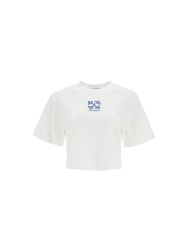 OFF-WHITE-Off Embroidered Cropped Tee -JOHN JULIA.