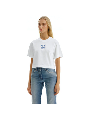 OFF-WHITE-Off Embroidered Cropped Tee -JOHN JULIA.