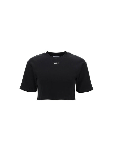 Ribbed Cotton Cropped T-Shirt OFF Embroidery - Women > Clothing > Tops and Sweatshirts > T-shirts and Polo shirts