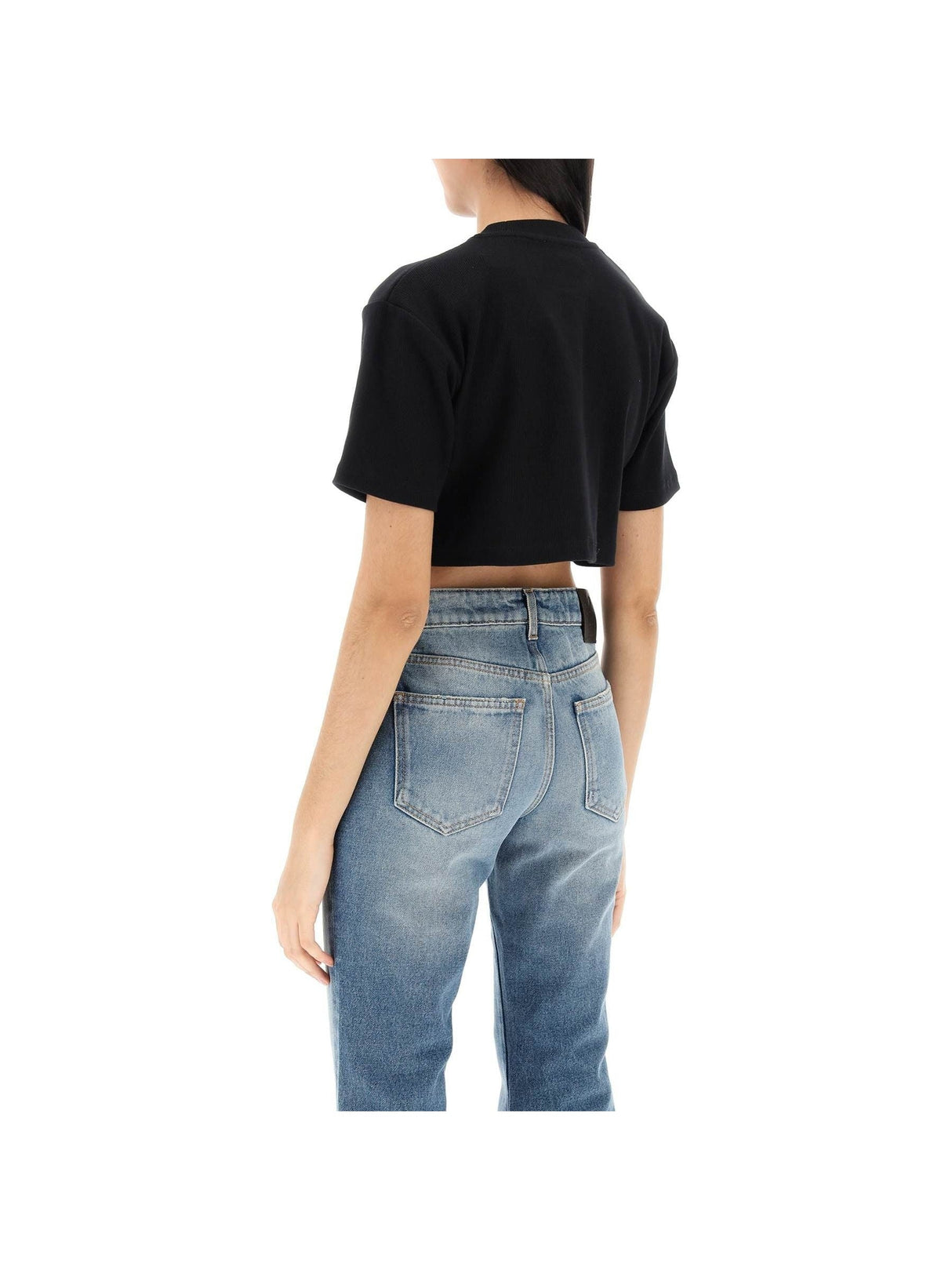 Ribbed Cotton Cropped T-Shirt OFF Embroidery