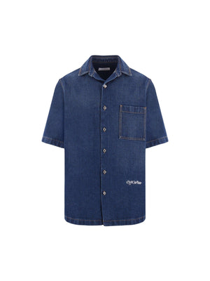 Script Denim Bowling Shirt-OFF-WHITE-JOHN JULIA