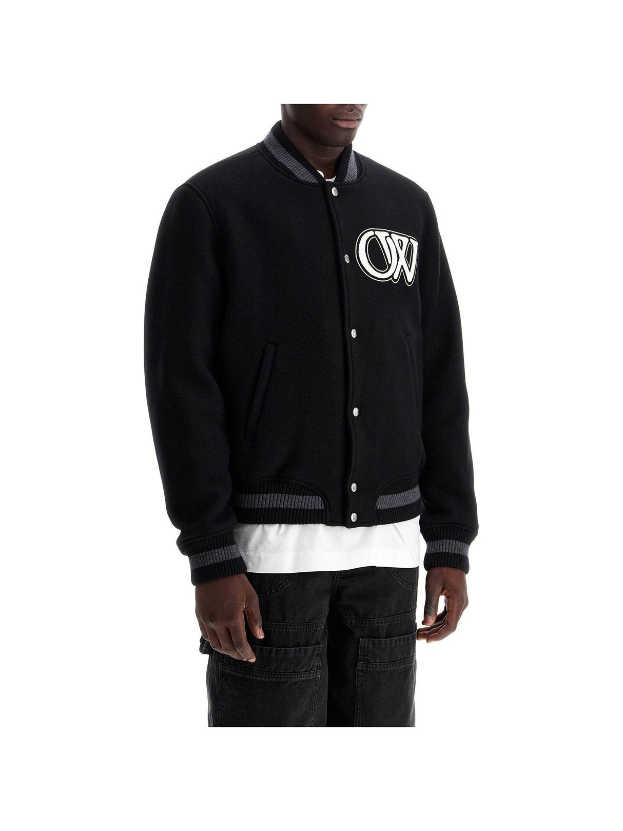 Wool Blend Varsity Bomber Jacket Embroidery