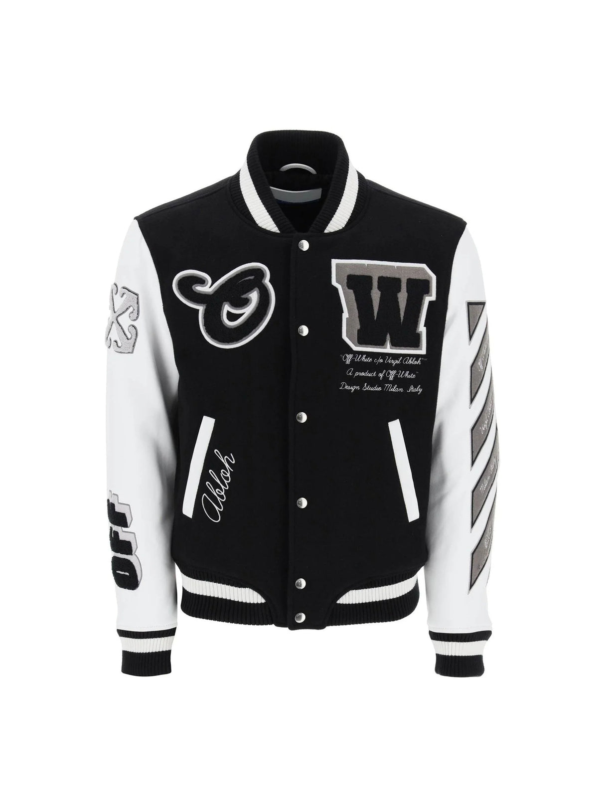 Varsity Wool Leather Bomber Jacket-Off-White-JOHN JULIA