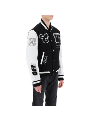 Varsity Wool Leather Bomber Jacket-Off-White-JOHN JULIA