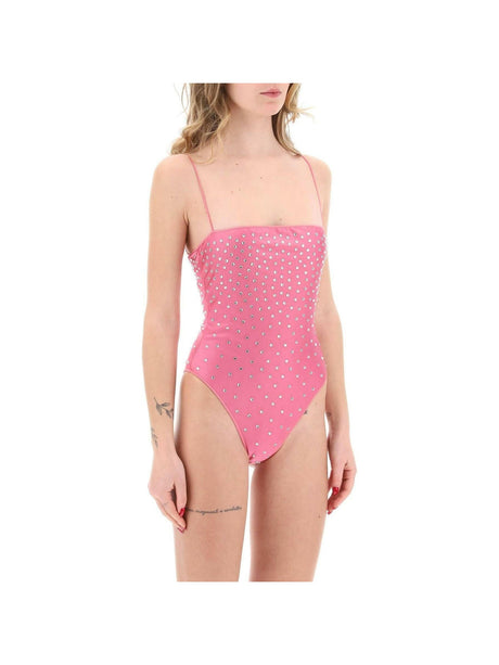 OSÉREE-Flamingo Pink Crystal-Embellished Swimsuit-JOHN JULIA