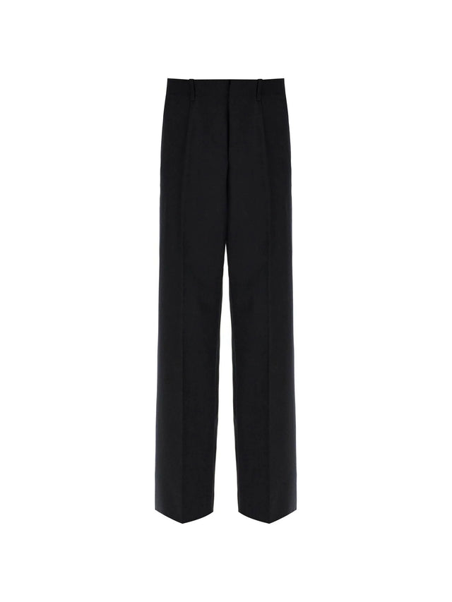 Black wide-leg Panama Wool Tailored Trousers with high waist for a chic look