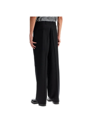 Black wide-leg Panama Wool Tailored Trousers viewed from behind for a stylish look