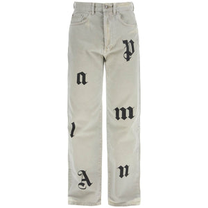 Cotton Denim Loose Printed Detail Jeans