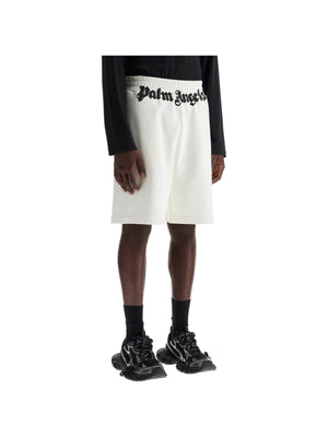 Cotton Slub Jersey Sporty Bermuda Shorts Logo Print