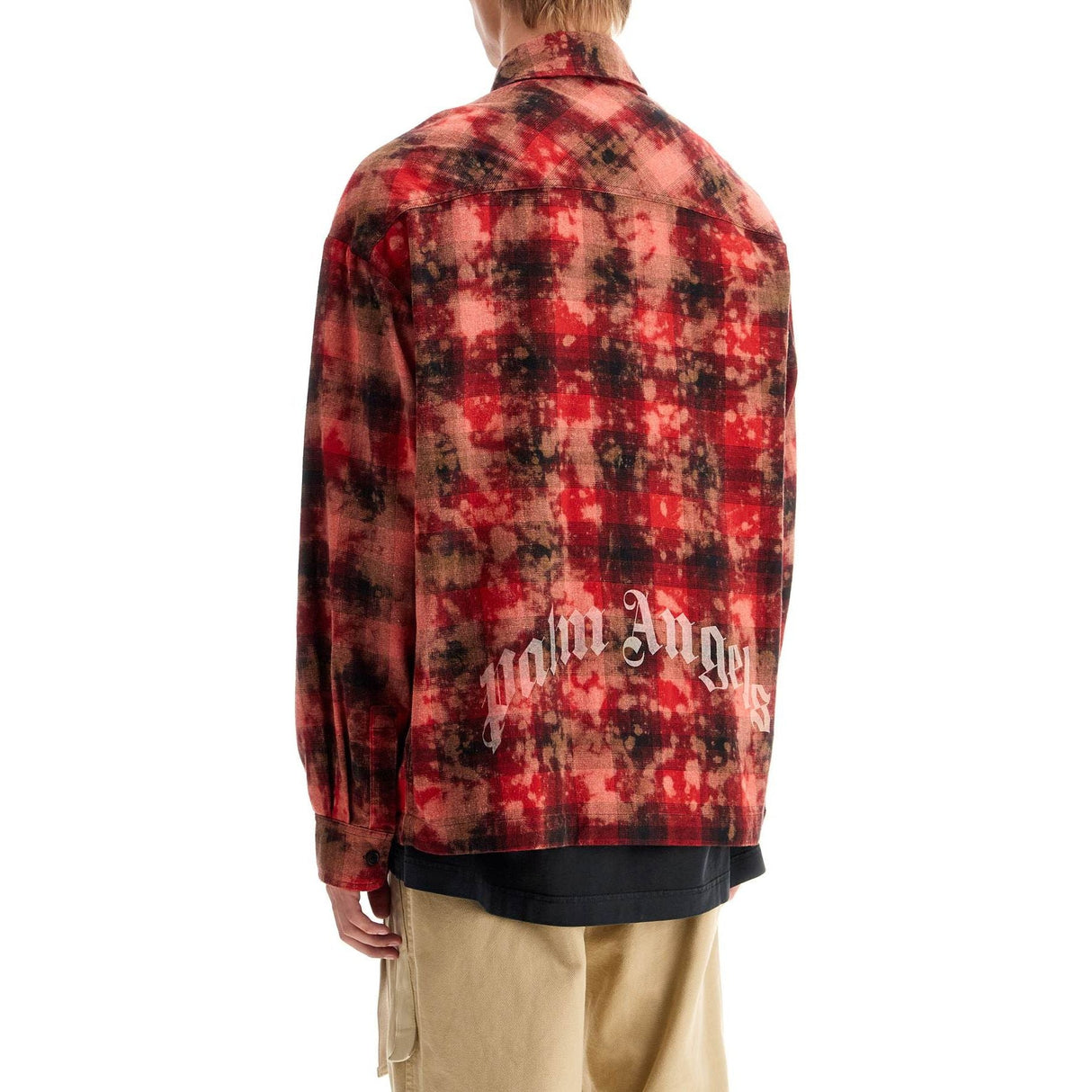 PALM ANGELS-Curved Logo Flannel Shirt -JOHN JULIA.