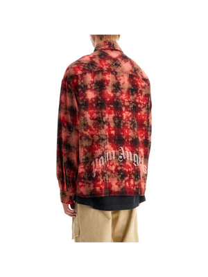 PALM ANGELS-Curved Logo Flannel Shirt -JOHN JULIA.