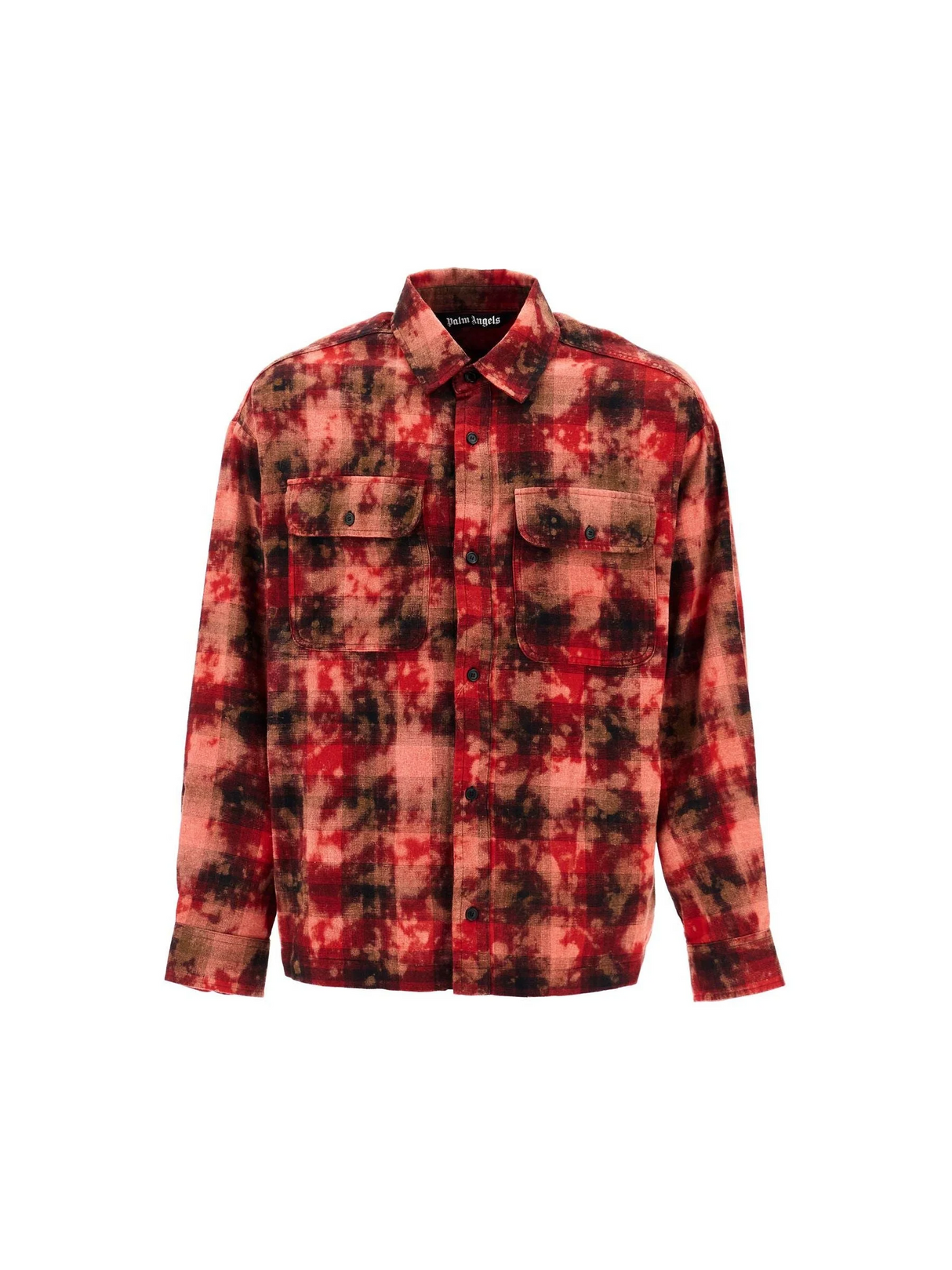 PALM ANGELS-Curved Logo Flannel Shirt -JOHN JULIA.