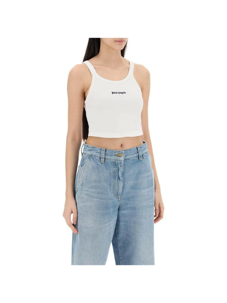 PALM ANGELS-Embroidered Logo Cotton Pique Crop Top-JOHN JULIA