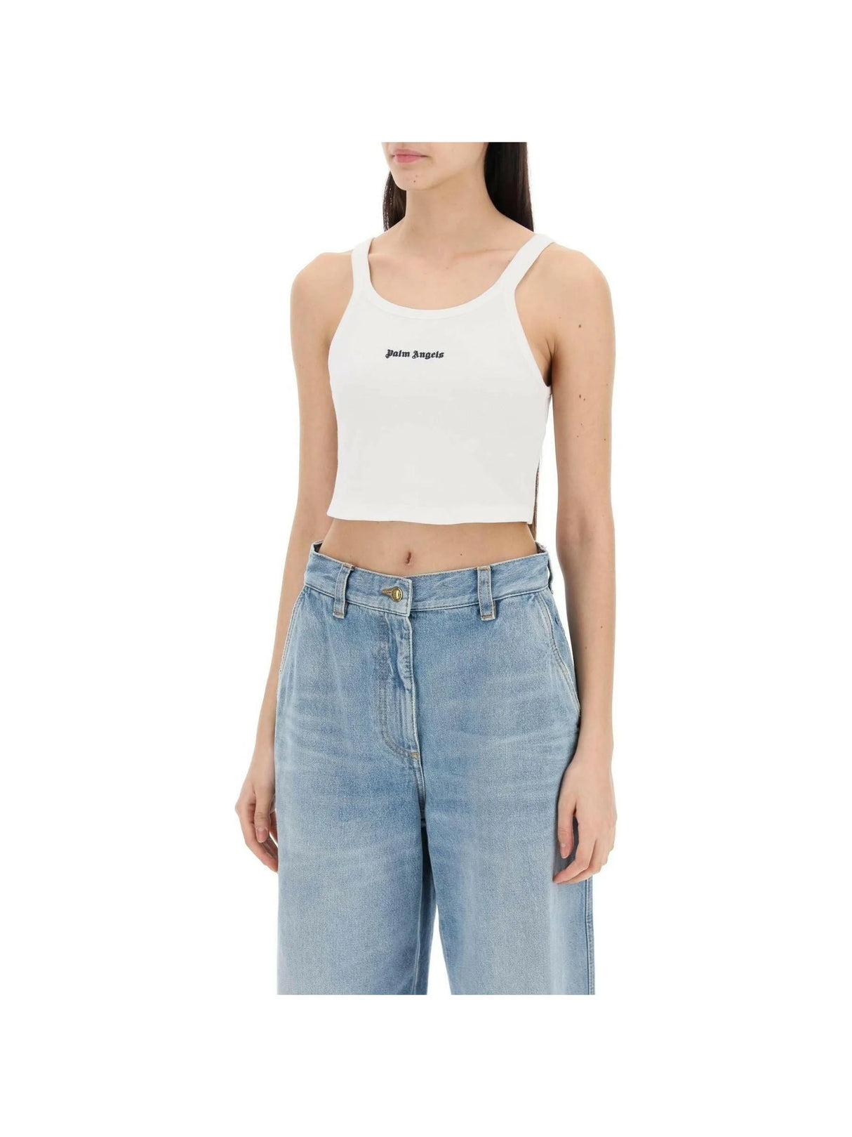 PALM ANGELS-Embroidered Logo Cotton Pique Crop Top-JOHN JULIA