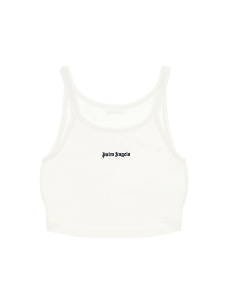 PALM ANGELS-Embroidered Logo Cotton Pique Crop Top-JOHN JULIA