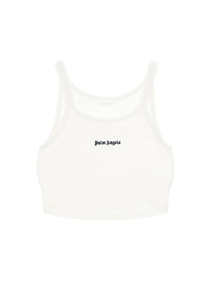 PALM ANGELS-Embroidered Logo Cotton Pique Crop Top-JOHN JULIA