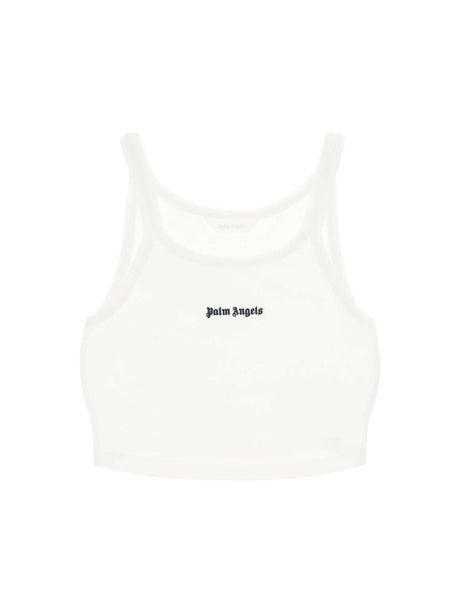 PALM ANGELS-Embroidered Logo Cotton Pique Crop Top-JOHN JULIA