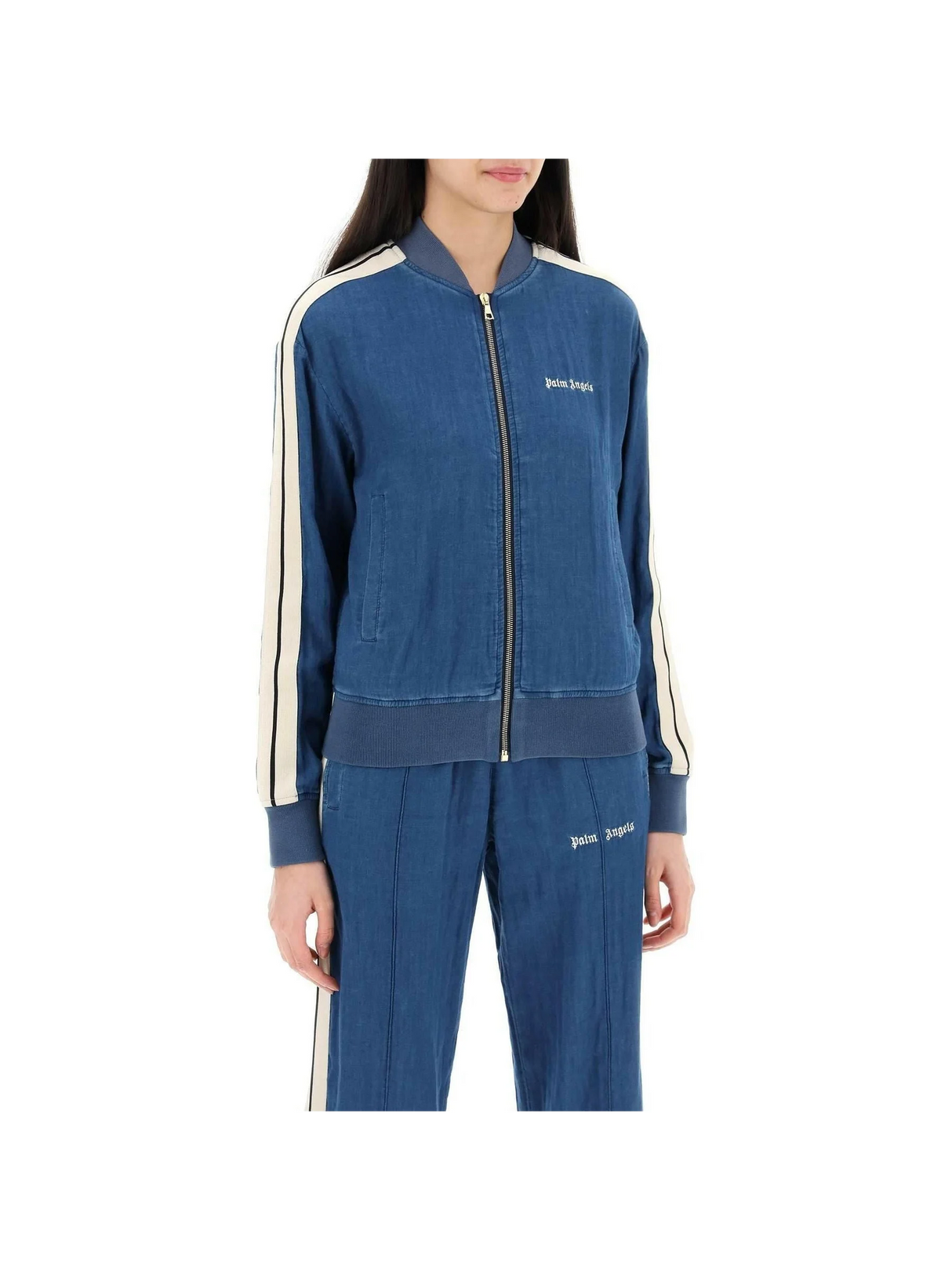 Indigo Blue Chambray Track Bomber Jacket PALM ANGELS JOHN JULIA.