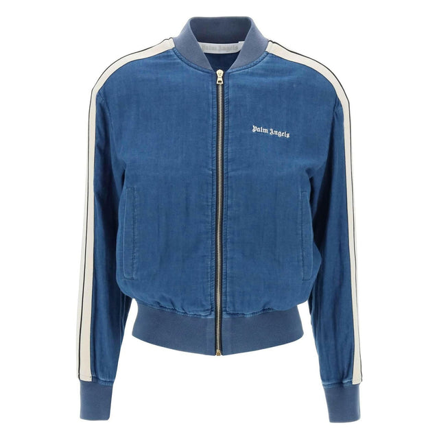 Indigo Blue Chambray Track Bomber Jacket PALM ANGELS JOHN JULIA.