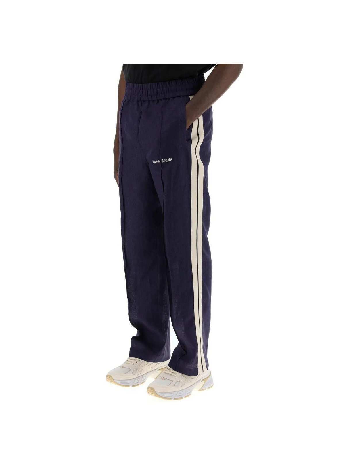 Navy Side Stripe Linen Track Pants PALM ANGELS JOHN JULIA.